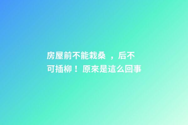 房屋前不能栽桑，后不可插柳！原來是這么回事